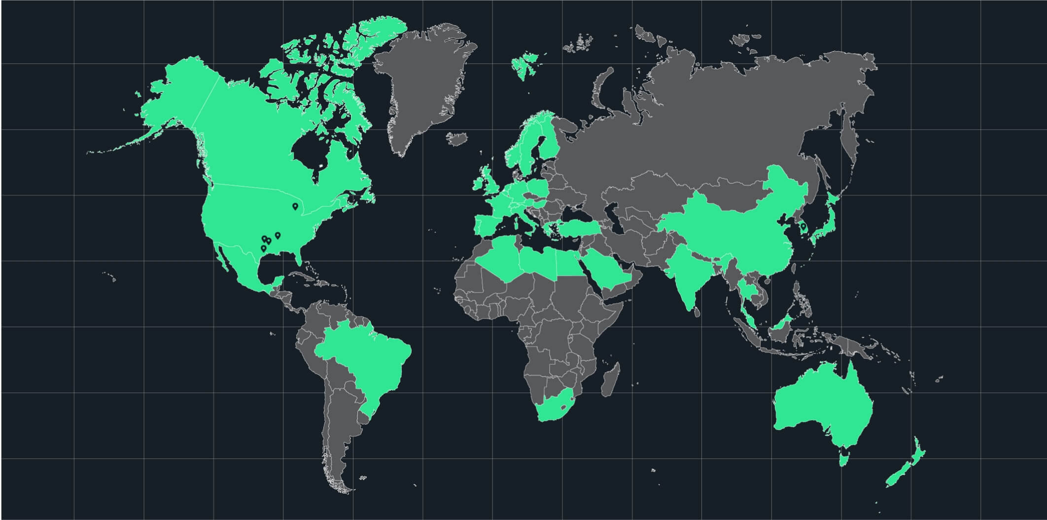 Map showing countries where Venture Metals + provides services.