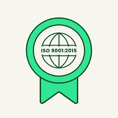 Green ISO 9001:2015 icon.