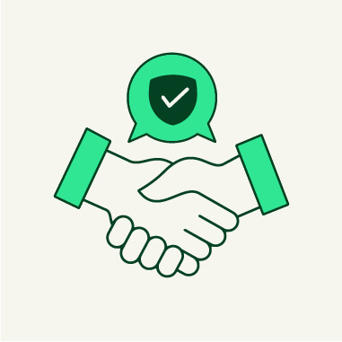 Green handshake icon.