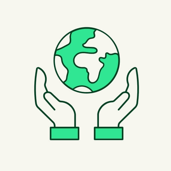 Green glob icon with hands.