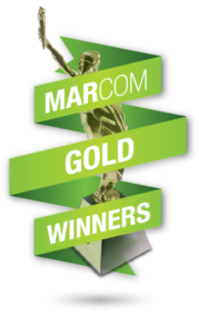 MarCom award. Gold with green banner.